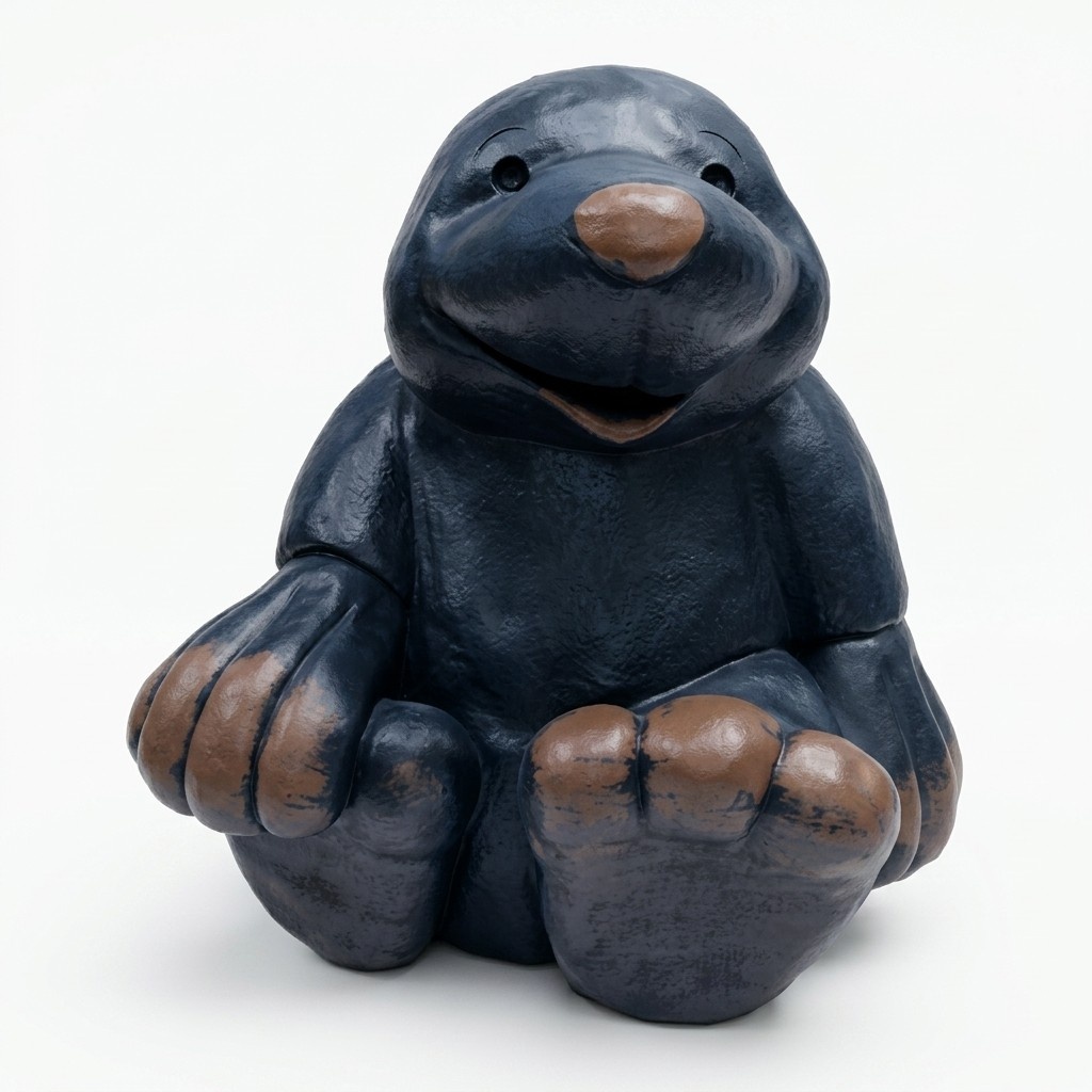 Decorative sculpture designed as full black colored matte black sitting mole 54cm c155