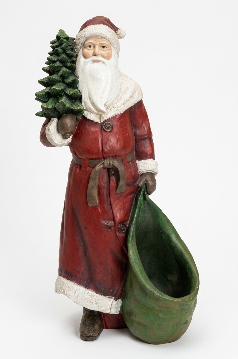 Christmas decorative sculpture designed as santa claus with a christmas tree 47x23cm