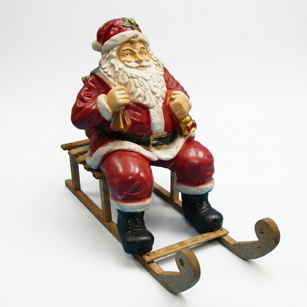 Christmas decorative figure designed as santa claus on a wooden sled 65x80cm
