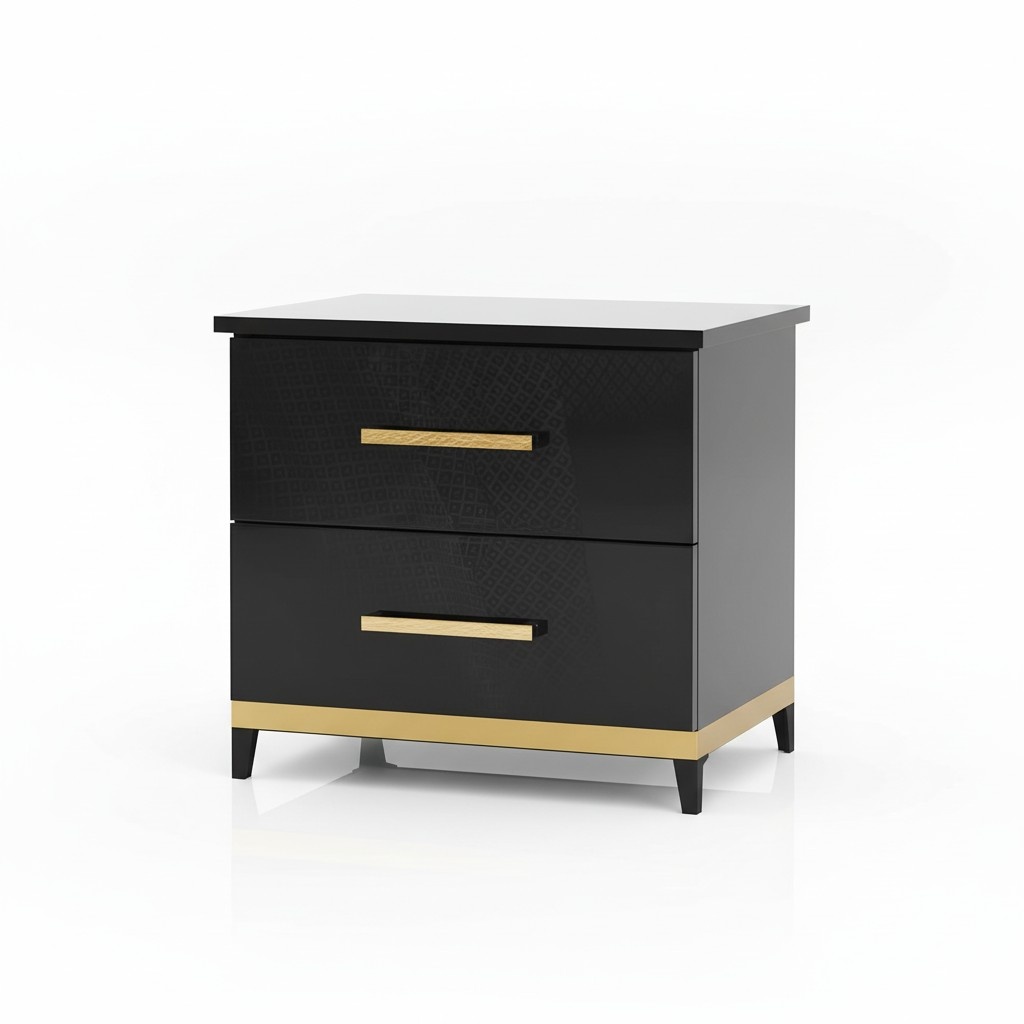 Modern style luxury bedside gloss table with 2-sliding drawers, italian furniture
