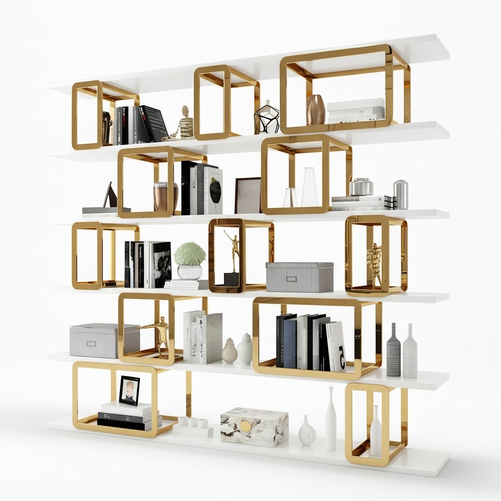 Design Partition Wall Shelf Living Room Cabinets Stainless Steel Bookshelves New Bookcase