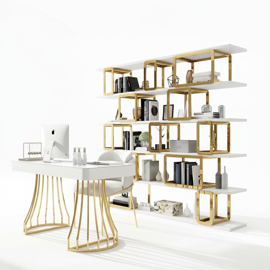 Design Divider Wall Shelf Living Room Cabinets Stainless Steel Shelves Books Cupboard New