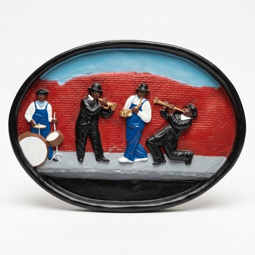 Wall decorative sculpture designed as a chicago blues plate 46x64cm B192