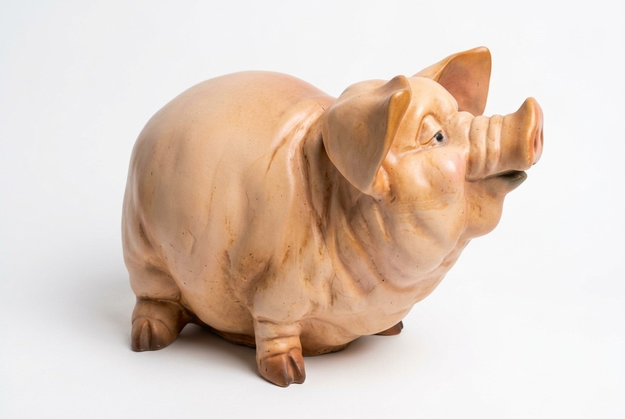 Decorative sculpture designed as light pink colored fat round pig 37x56x34 cm c548