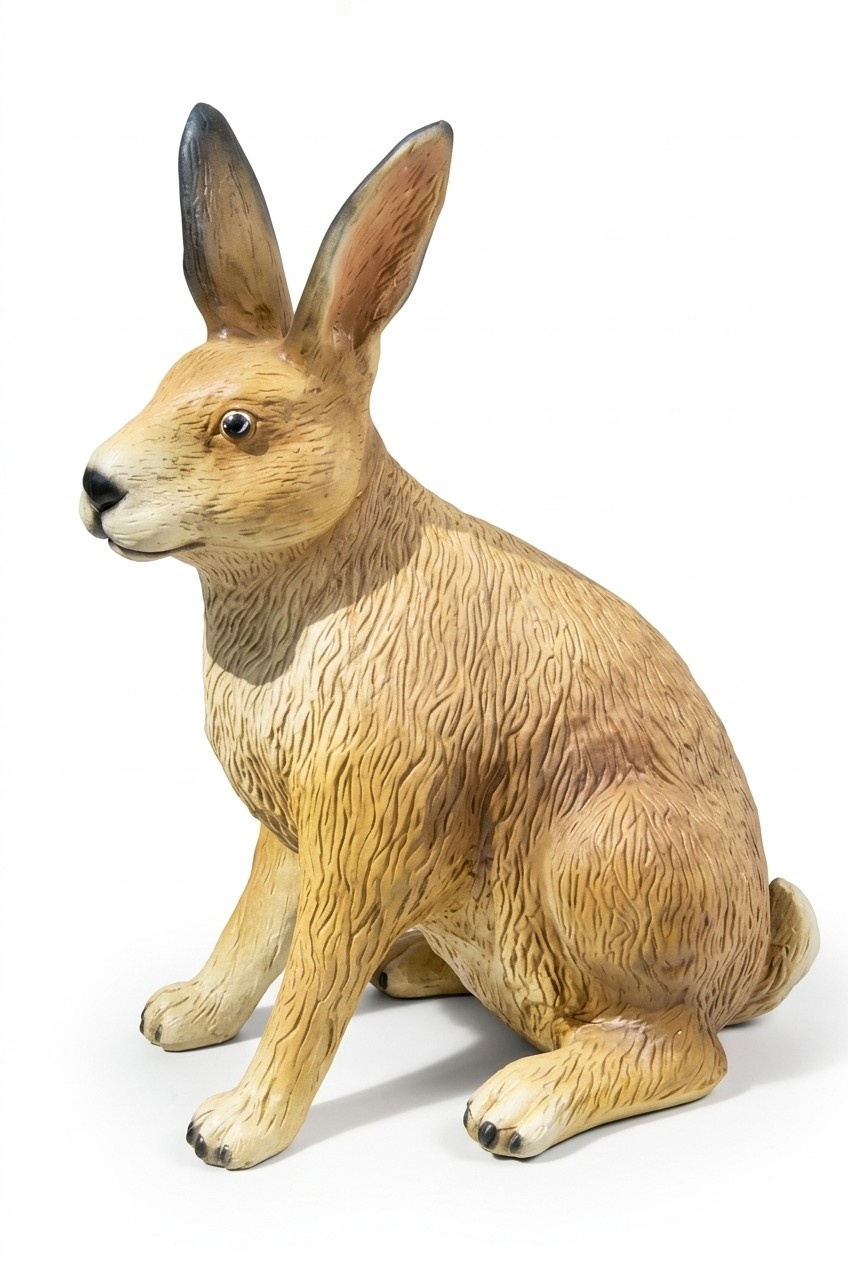 Garden decorative sculpture designed as beige motley rabbit c483a