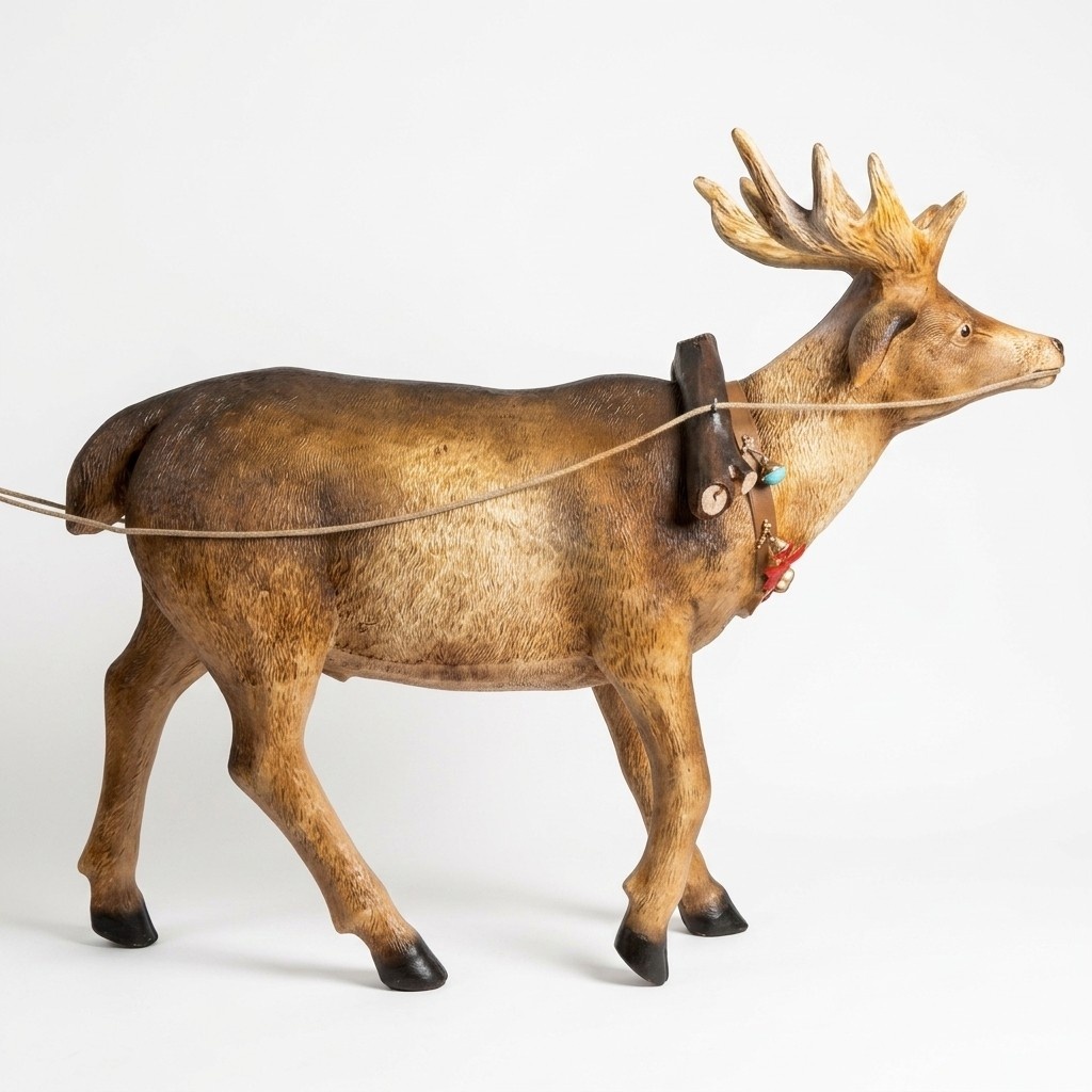 Motley brown colored decorative sculpture designed as reindeer 125cm height