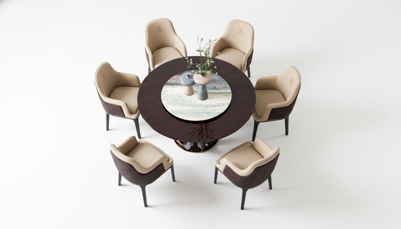 Design Round Dining Room Chair Set Metal Tables Armchairs 4x Chairs + Table Set