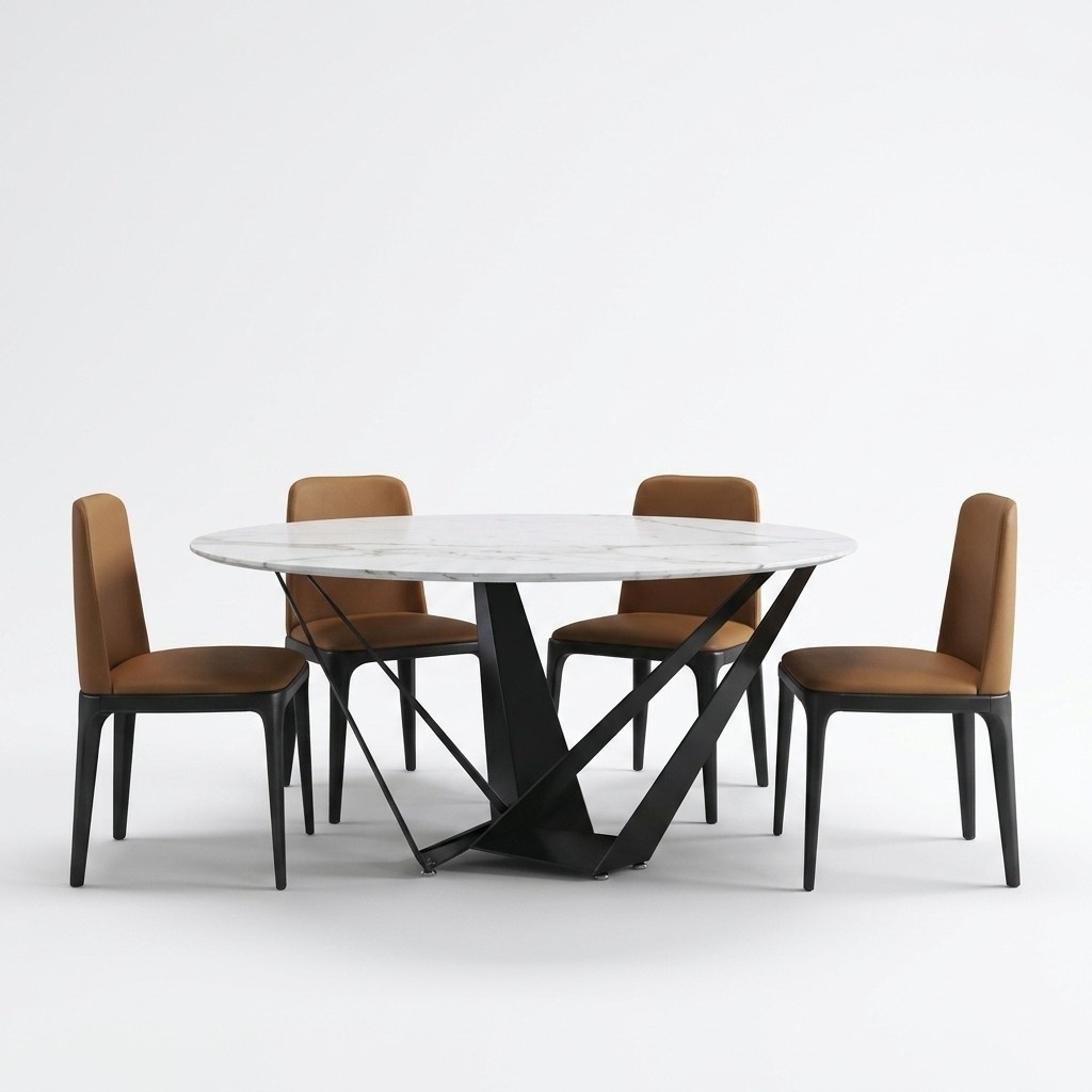 Design Round Table 4x Armchairs Chairs Dining Room Seat Upholstery Round Tables Set