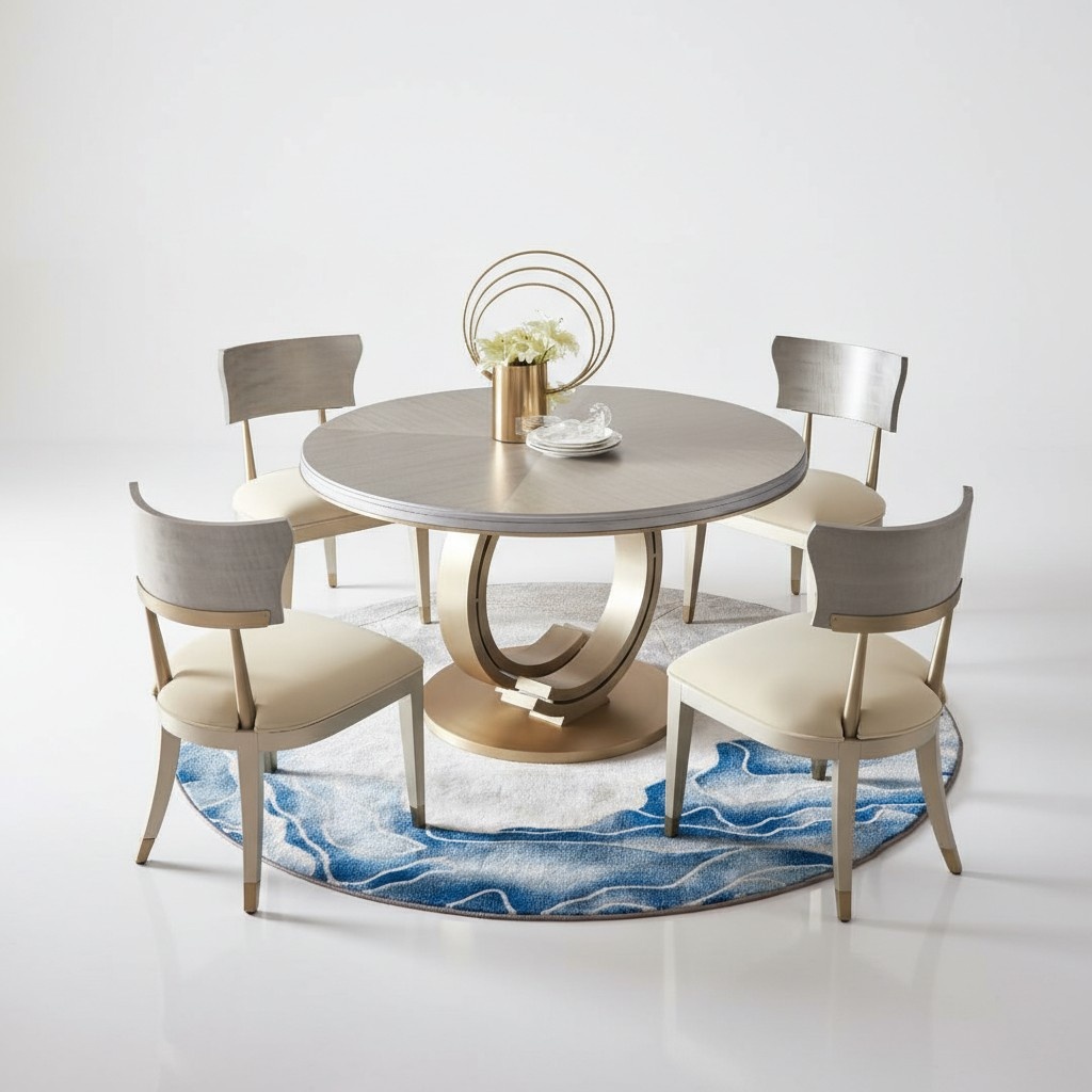 Design Round Table 4x Chairs Dining Room Seat Round Tables Set Wood 5pcs Set