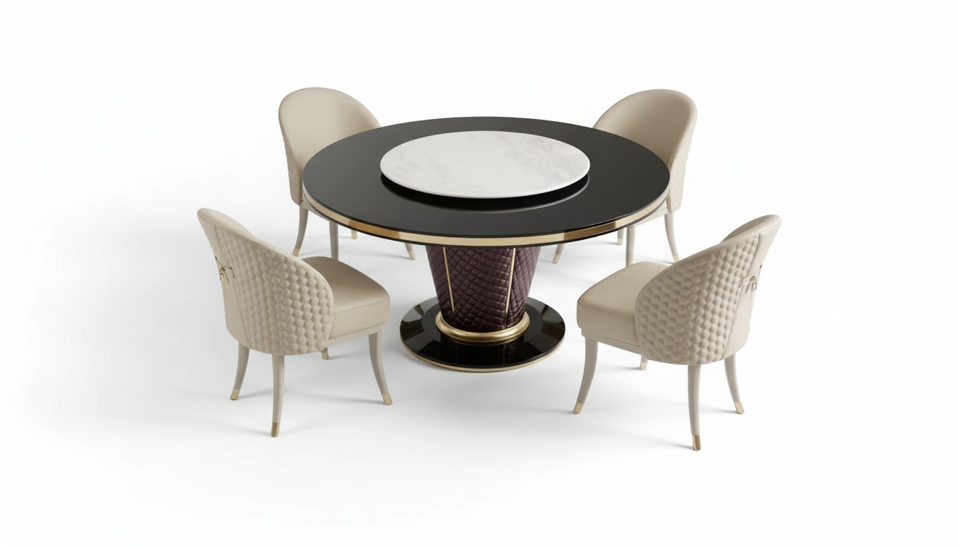 Design Round Table 4x Chairs Dining Room Seat Upholstery Round Tables Set