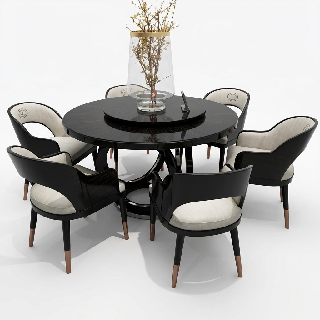 Design Round Table 6x Armchairs Chairs Dining Room Seat Upholstery Round Tables Set