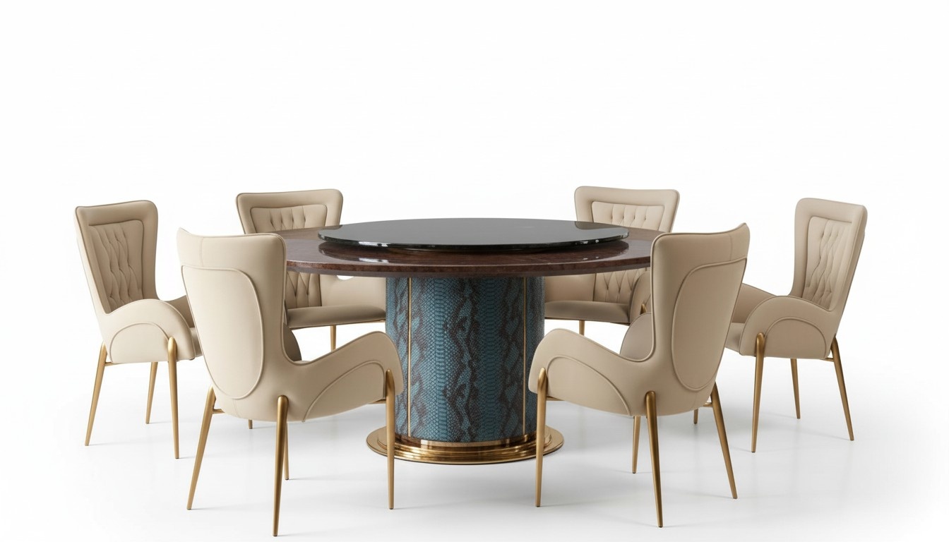 Design Round Table 6x Armchairs Chairs Dining Room Seat Upholstery Set Round Tables