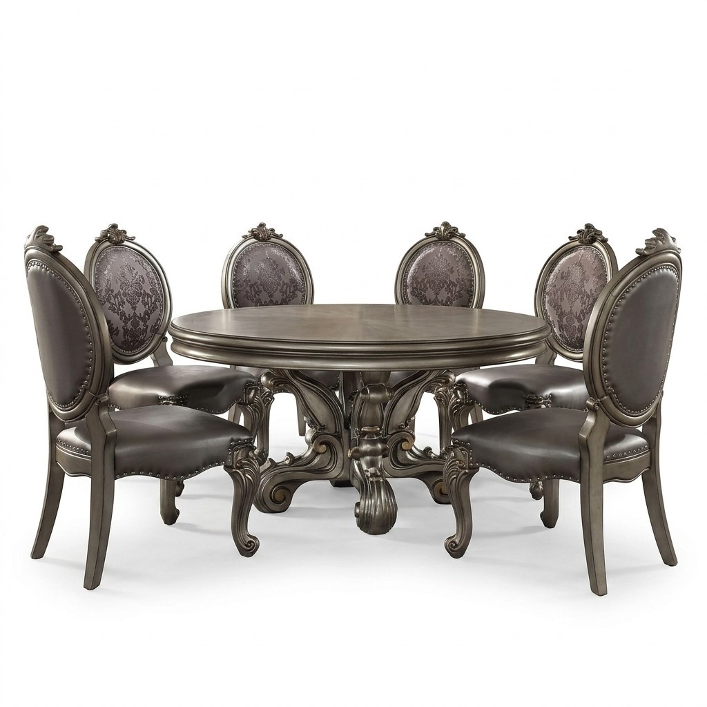 Design round table 8x armchair chairs dining room seat cushion set round tables