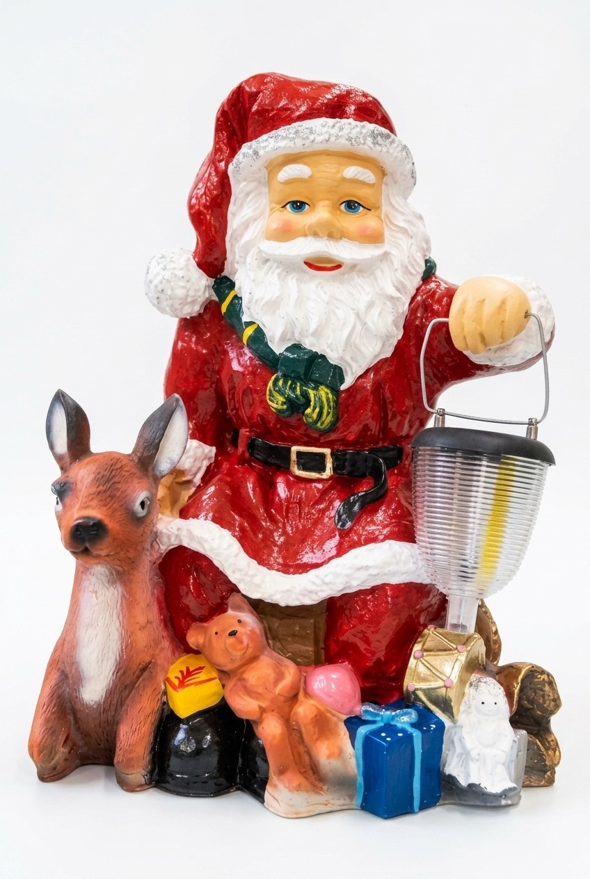 Christmas lighting decorative sculpture designed as santa claus with presents & lamp 41x30x25cm