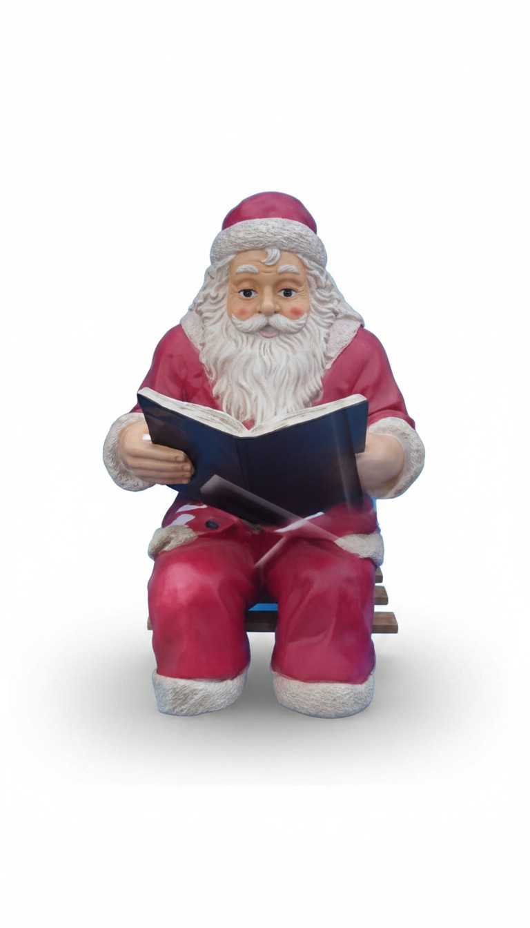 Christmas decorative sculpture designed as santa claus on a bench reading a book 110cm