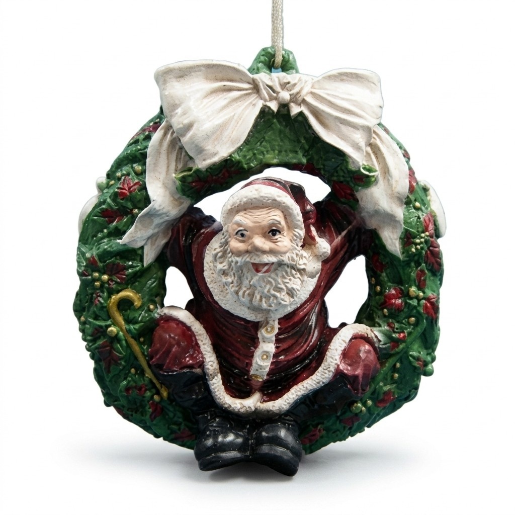 Santa claus sitting on a christmas wreath decorative figure 55x49cm