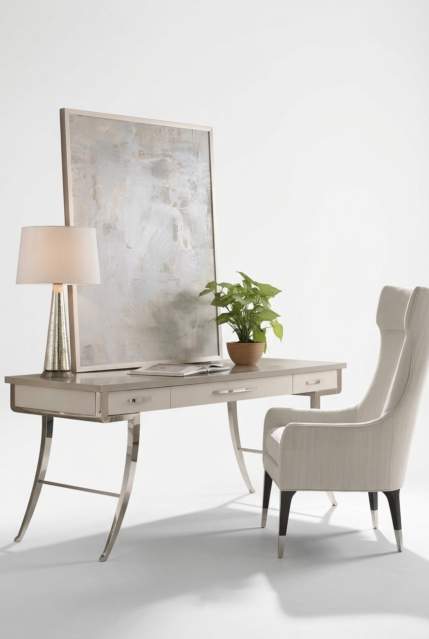 Design Desk Office Table Armchair Furniture Set Tables Luxury Stainless Steel Secretary 2 Pieces