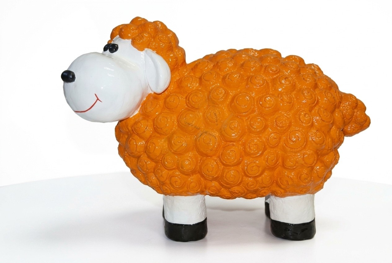 Decorative sculpture designed as gloss sheep with yellow colored wool figure