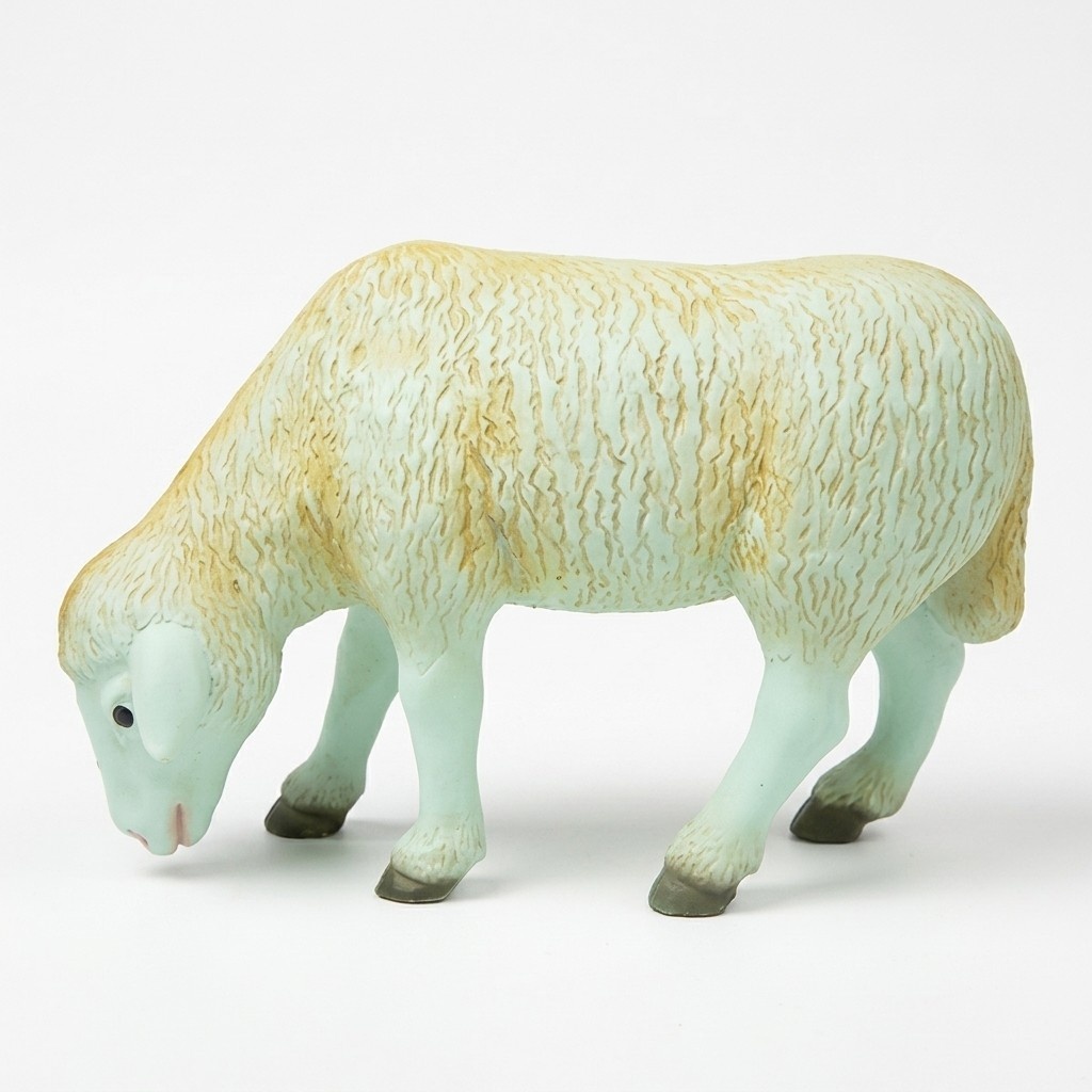 Decorative sculpture designed as white colored eating standing lamb 65x100cm
