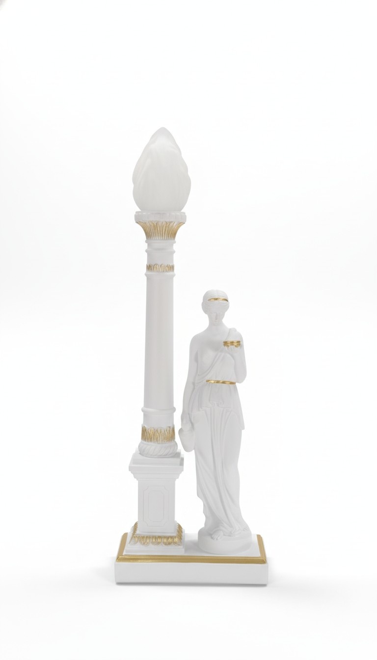 Design antique style greek sculpture of woman & column style table lamp, model - 6896