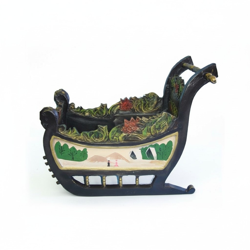 Colorful sleigh decorative sculpture with a forest draw 60x70cm