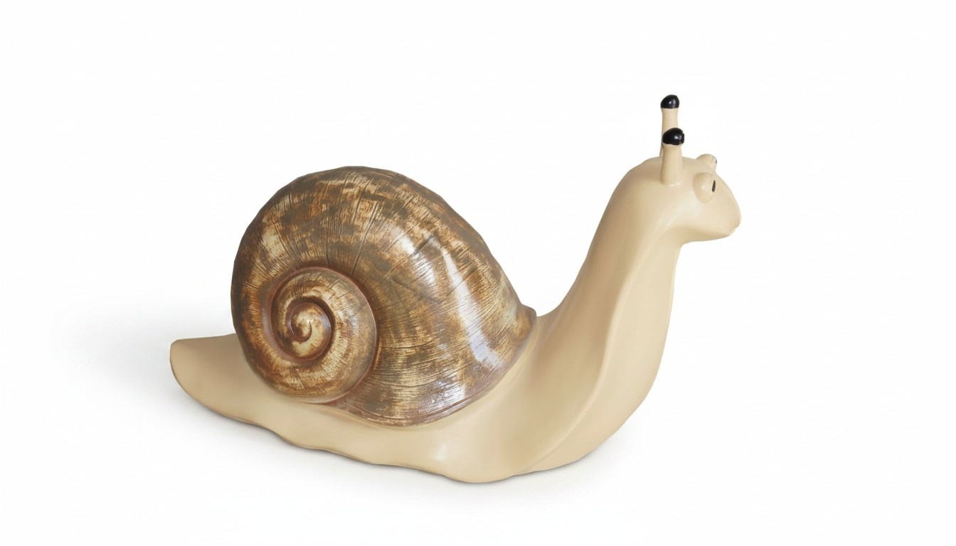 Decorative sculpture designed as an original colored light brown beige snail