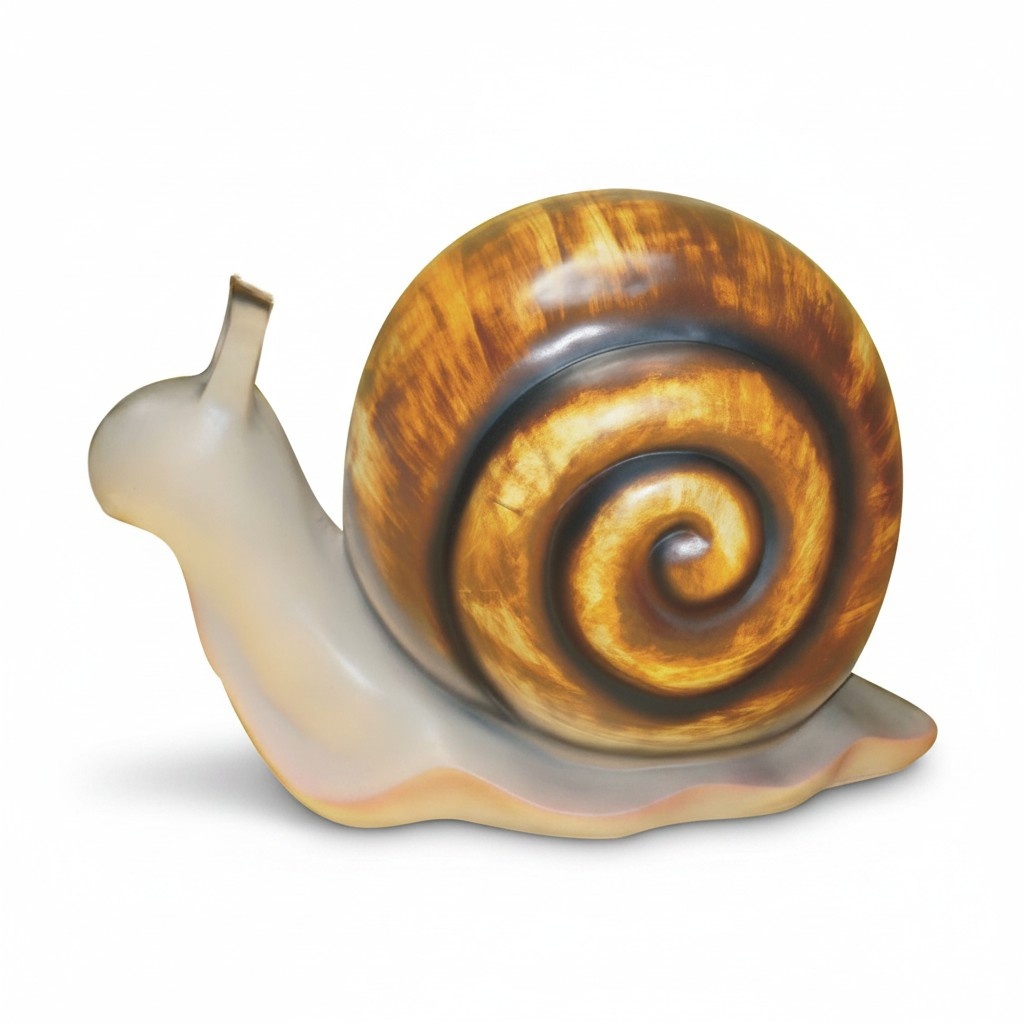 Decorative sculpture designed as gloss original colored motley brown white snail 50x39cm
