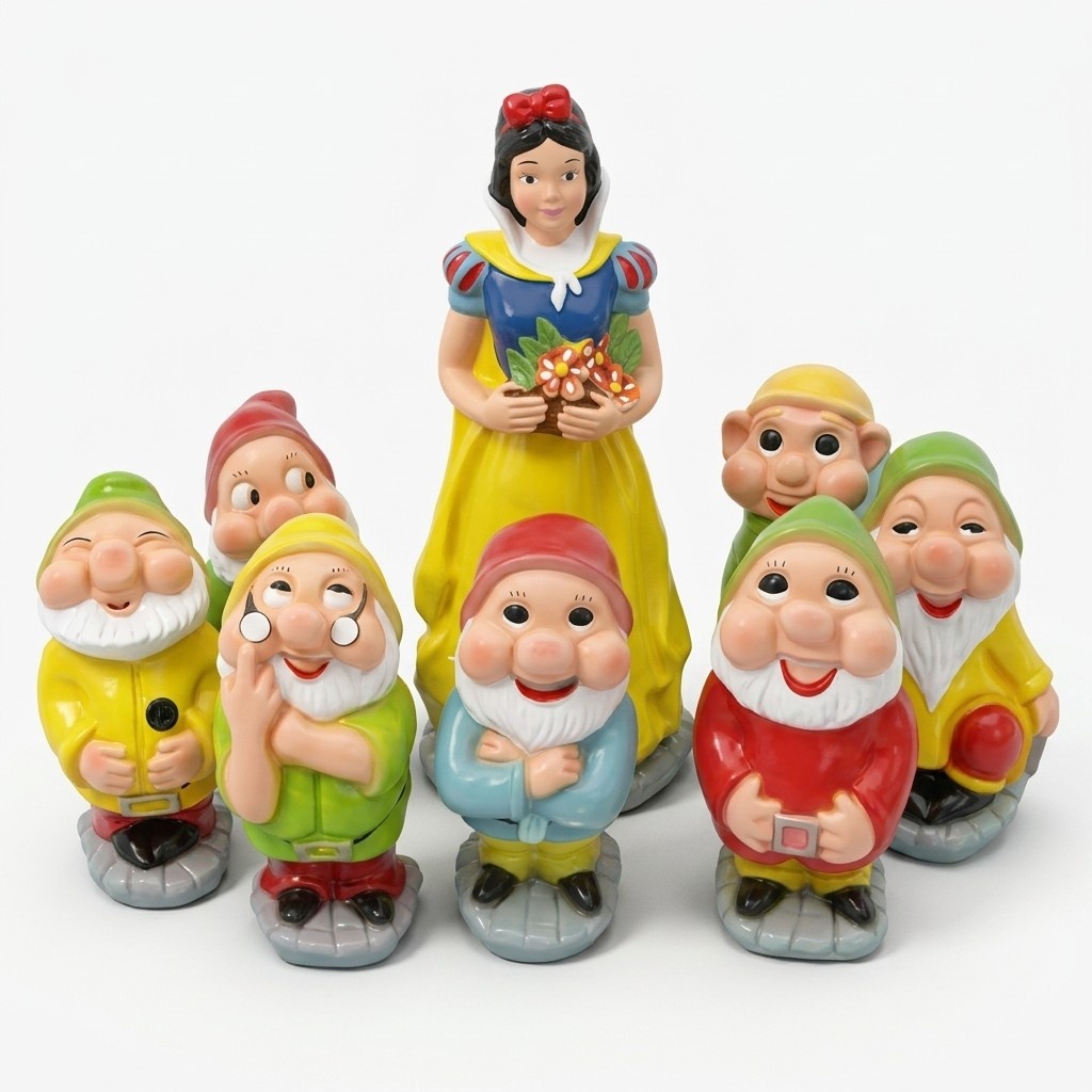 Decorative colorful sculptures designed as snow white 50cm & dwarfs 30cm