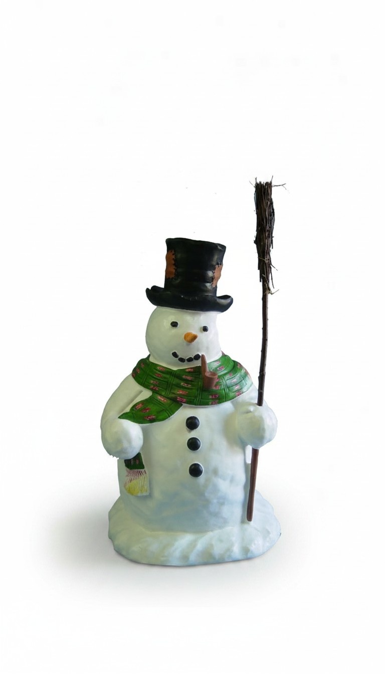 Christmas decorative sculpture designed as a standing snowman with a broom 85cm