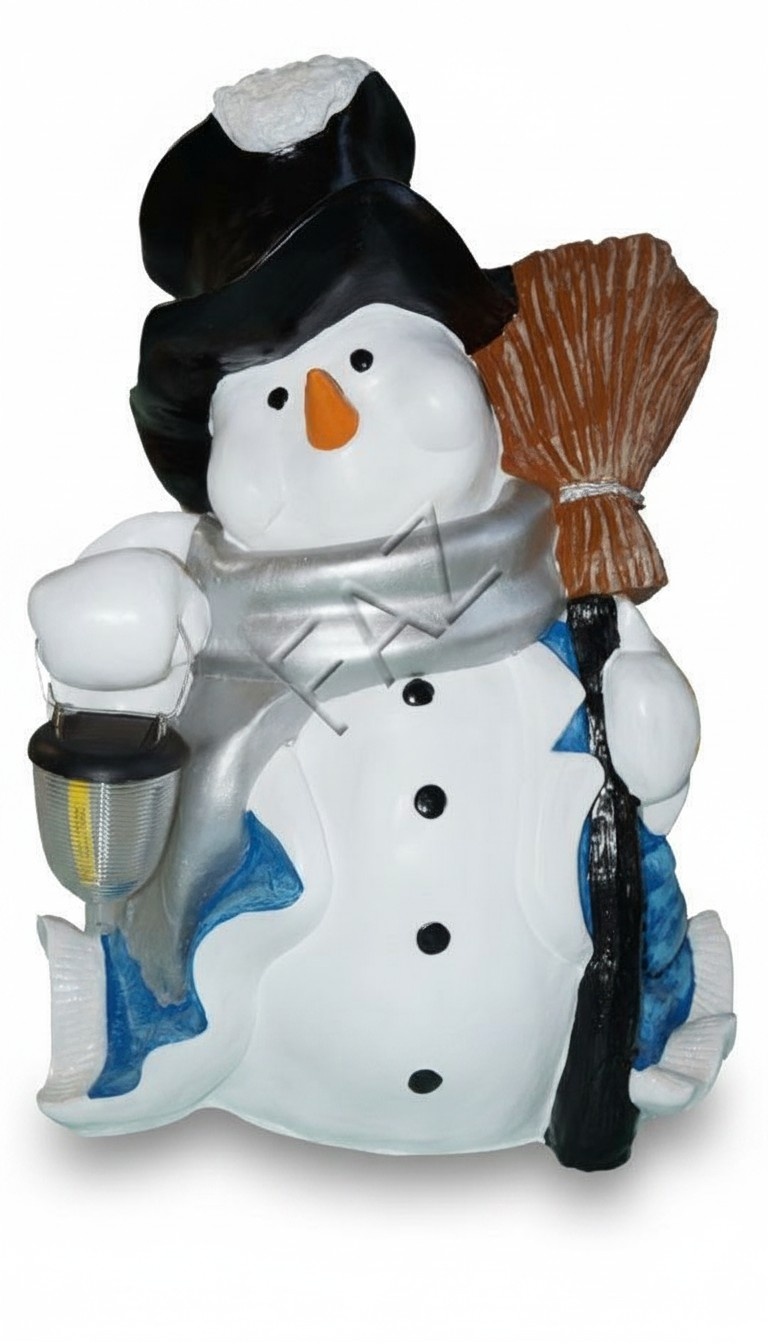 Lighting decor figure designed as a snowman with lamp & broom 60x40cm