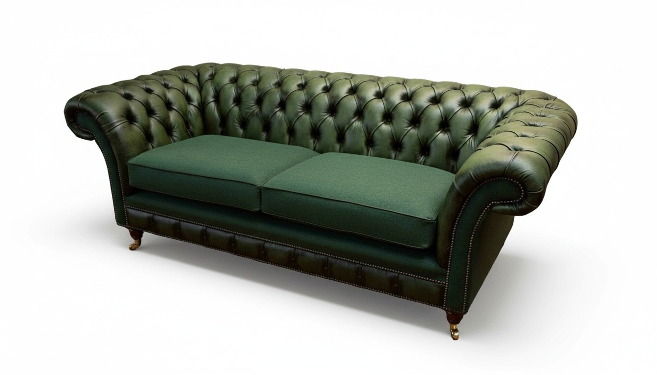 Design Sofa 3 Seater Upholstery Leather Sofas Textile Chesterfield Green