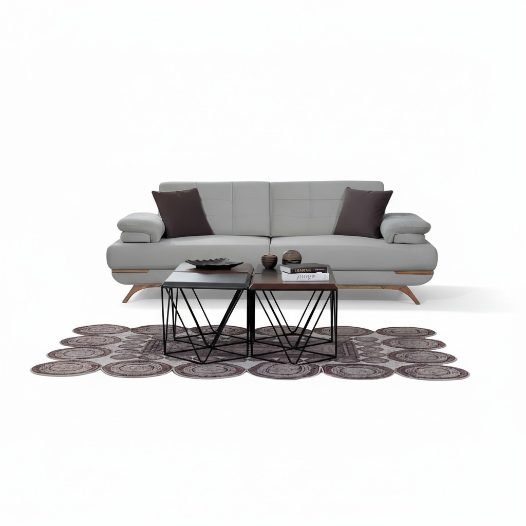 Design Sofa 3-Seater Grey Upholstery Couch Living Room Modern Wooden Legs Elegant