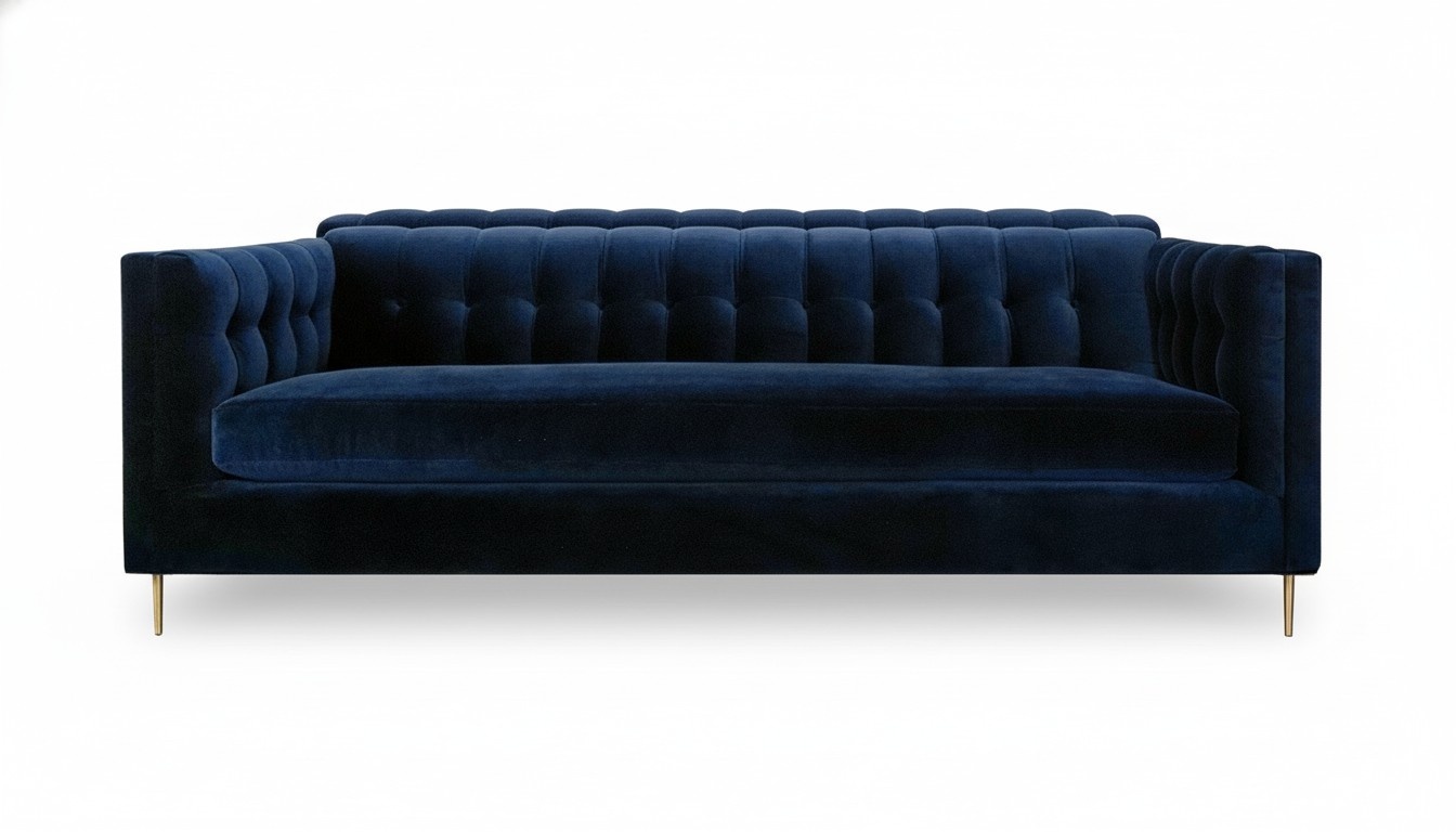 Luxurious Chesterfield Sofa 3-Seater Dark Blue Textile Upholstery Comfortable Wigh Metal Feet