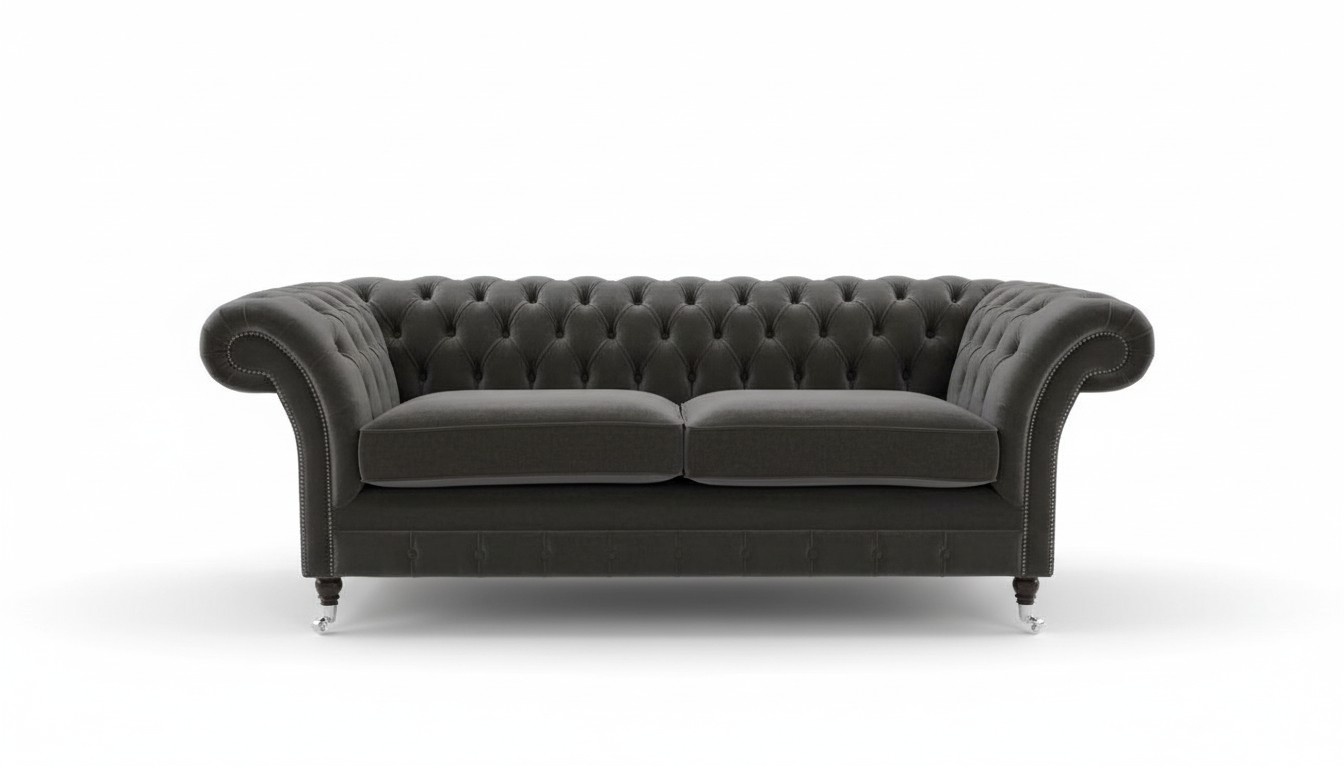 Design sofa 3 seater couch Chesterfield upholstery seat set leather textile brown