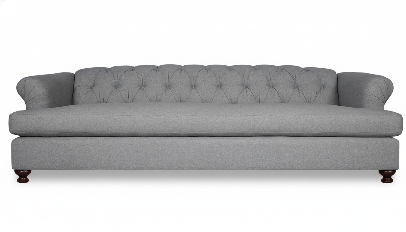 Chesterfield Sofa 3-Seater Modern Style Grey Textile Fabric Padded Comfortable Couch