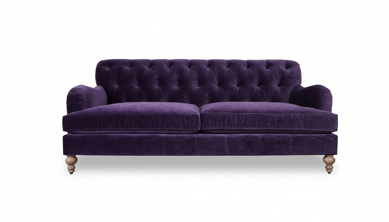 Sofa 3-Seater Chesterfield With Buttons Purple Textile Fabric Comfortable Couch New