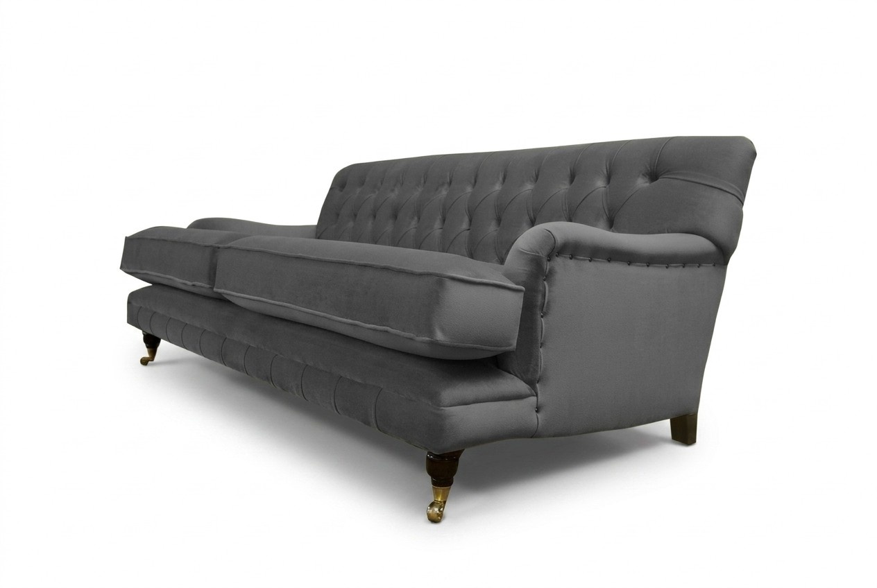 Gray Upholstered Sofa Design Luxury Couch Sofa 4-Seater Fabric Couches Chesterfield