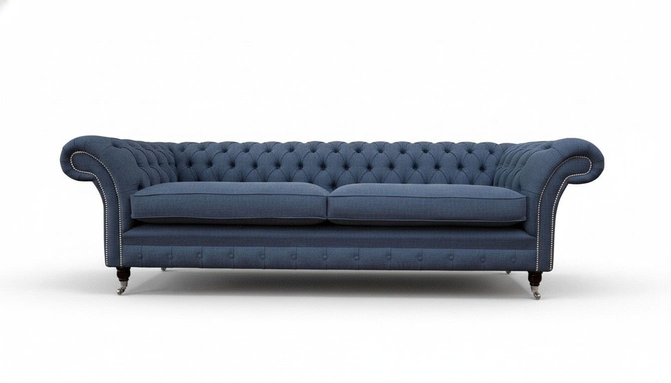 Design Sofa 4 Seater Couch Textile Upholstery Blue Sofas Chesterfield New