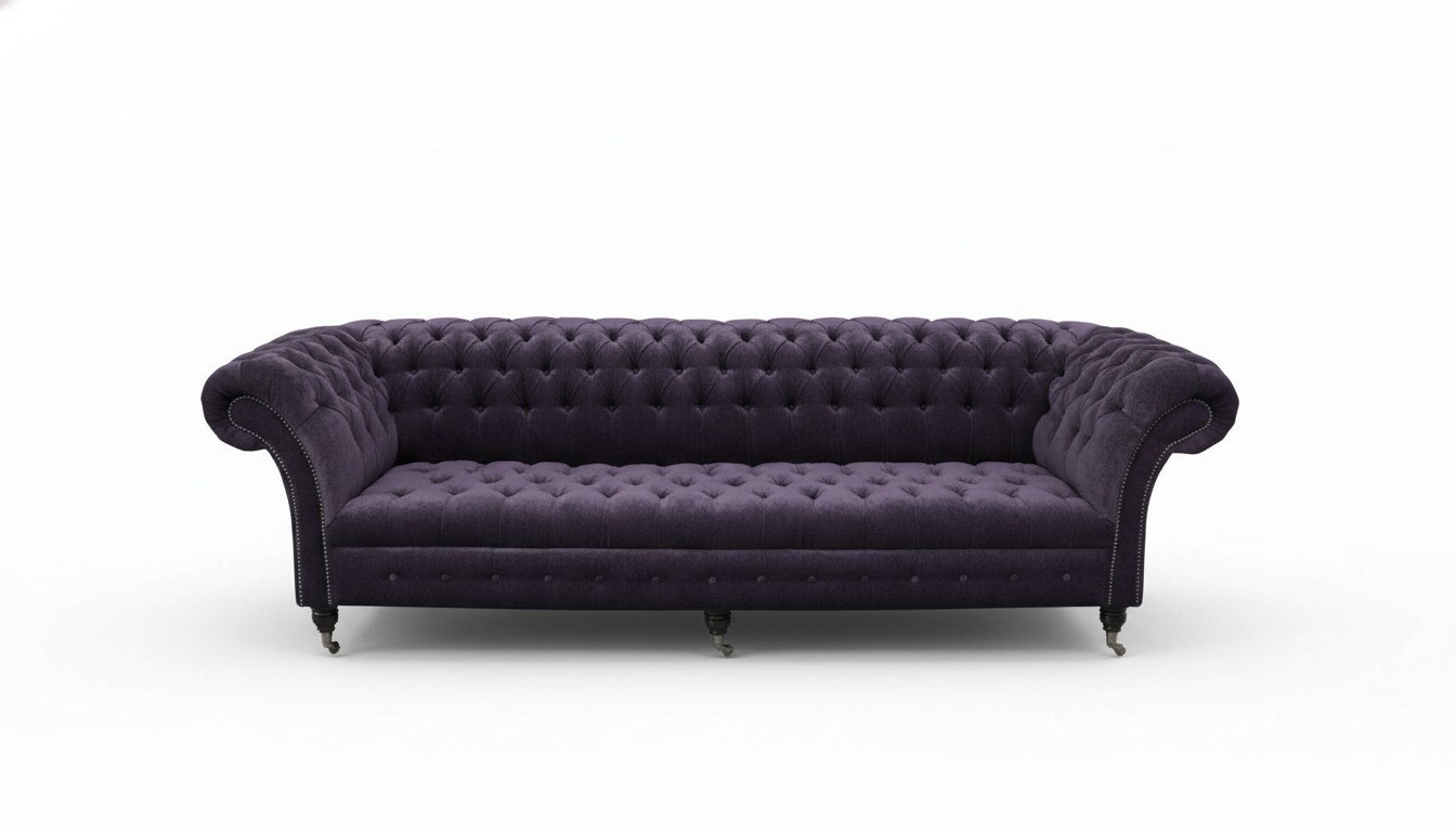 Chesterfield Sofa 4-Seater Tall Backrest Textile Purple Couch Comfortable Modern Sofa New