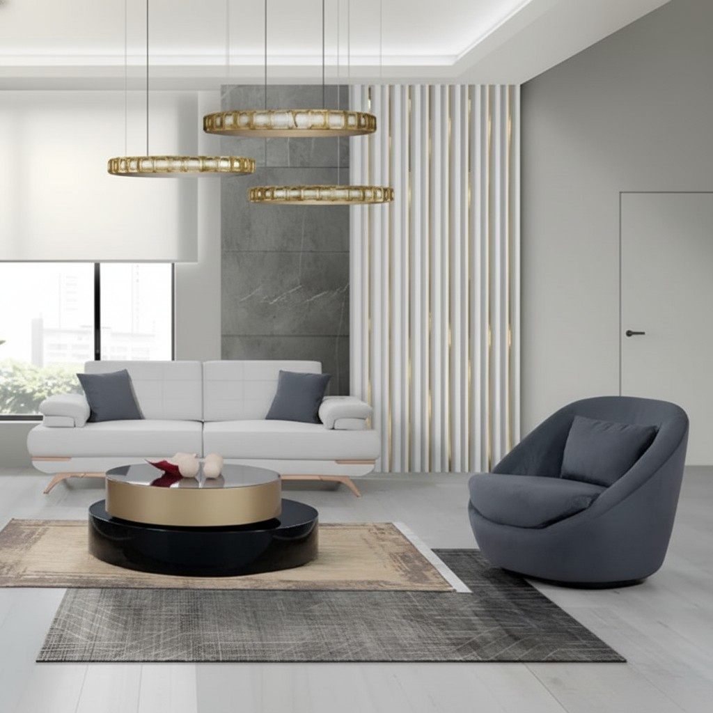 Design Sofa Set 3+1 Modern Blue White Upholstery Couch Living Room Elegant Style