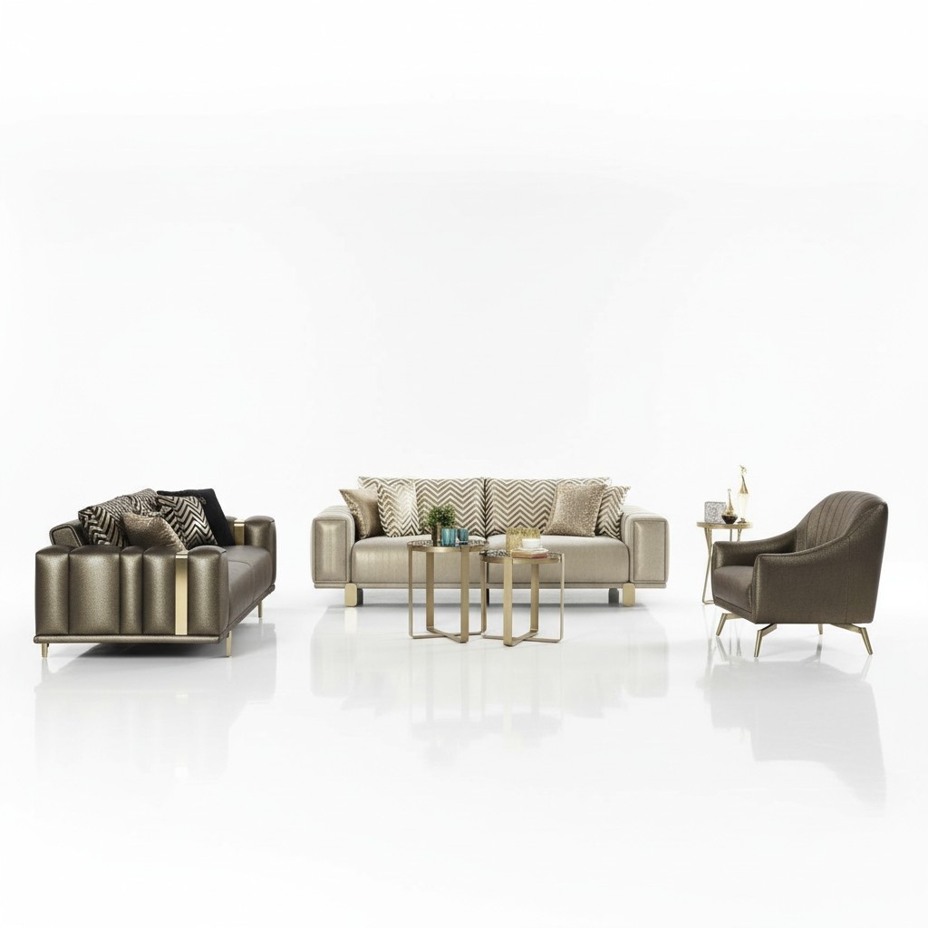 Design Sofa set 3+2+1 seater Modern armchairs Luxury furniture fabric Gold