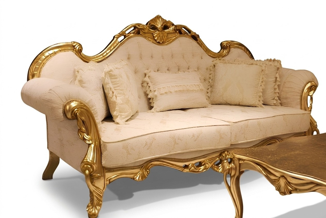 Design Sofa Set 3+3 Seater Classic Set Wood Textile Complete 2x Sofa