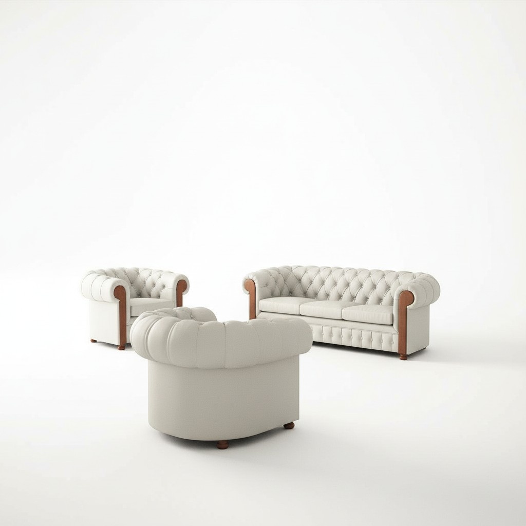 Chesterfield Sofa Set 3+1+1 Seaters White Faux Leather Premium Modern Style With Cushions New