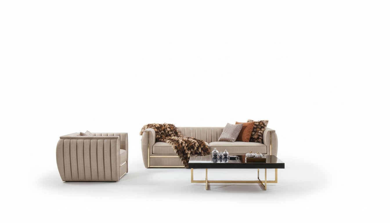 Design sofa set 3 + 1 coffee table couch upholstery color beige sofa new