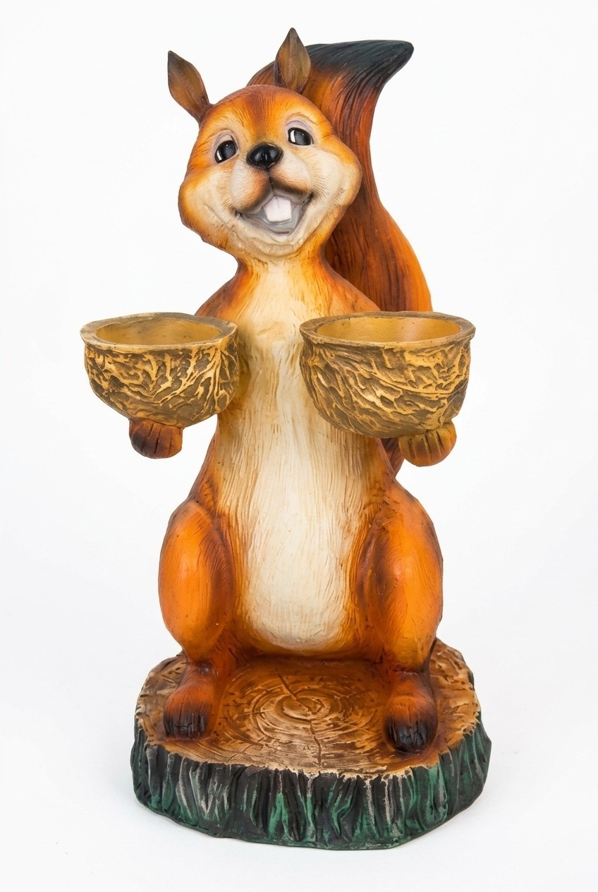 Decorative sculpture designed as an original colored squirrel holding two bowls 83cm C434