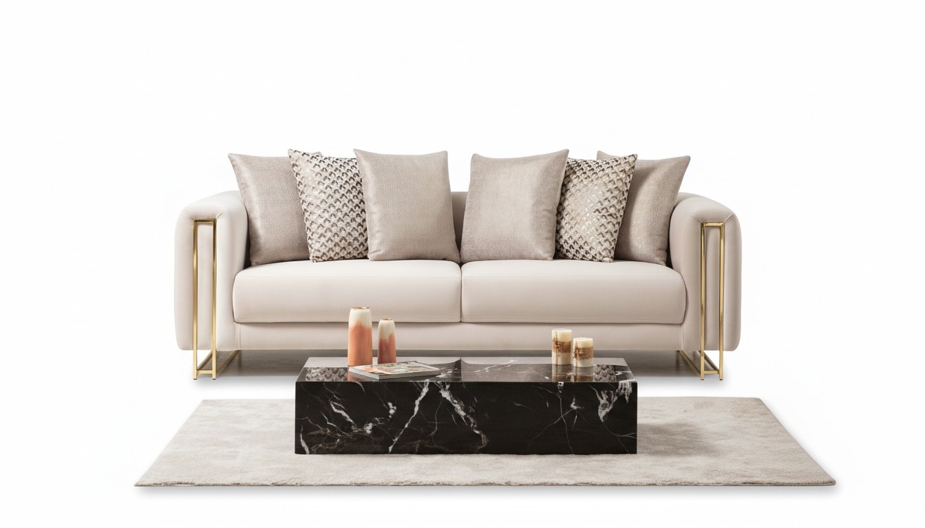 Design textile 3 seater white elegant modern sofa couch upholstery new living room