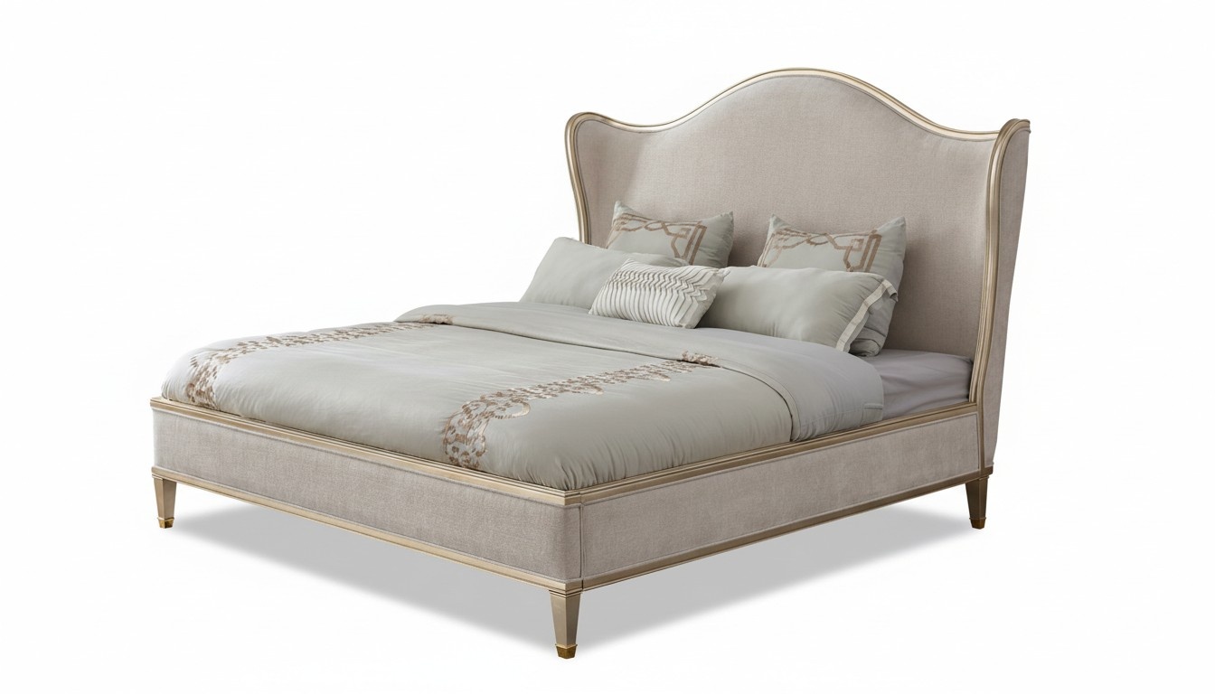 Modern style textile upholstered massive marriage double bed made of real wooden frame model - MK2038