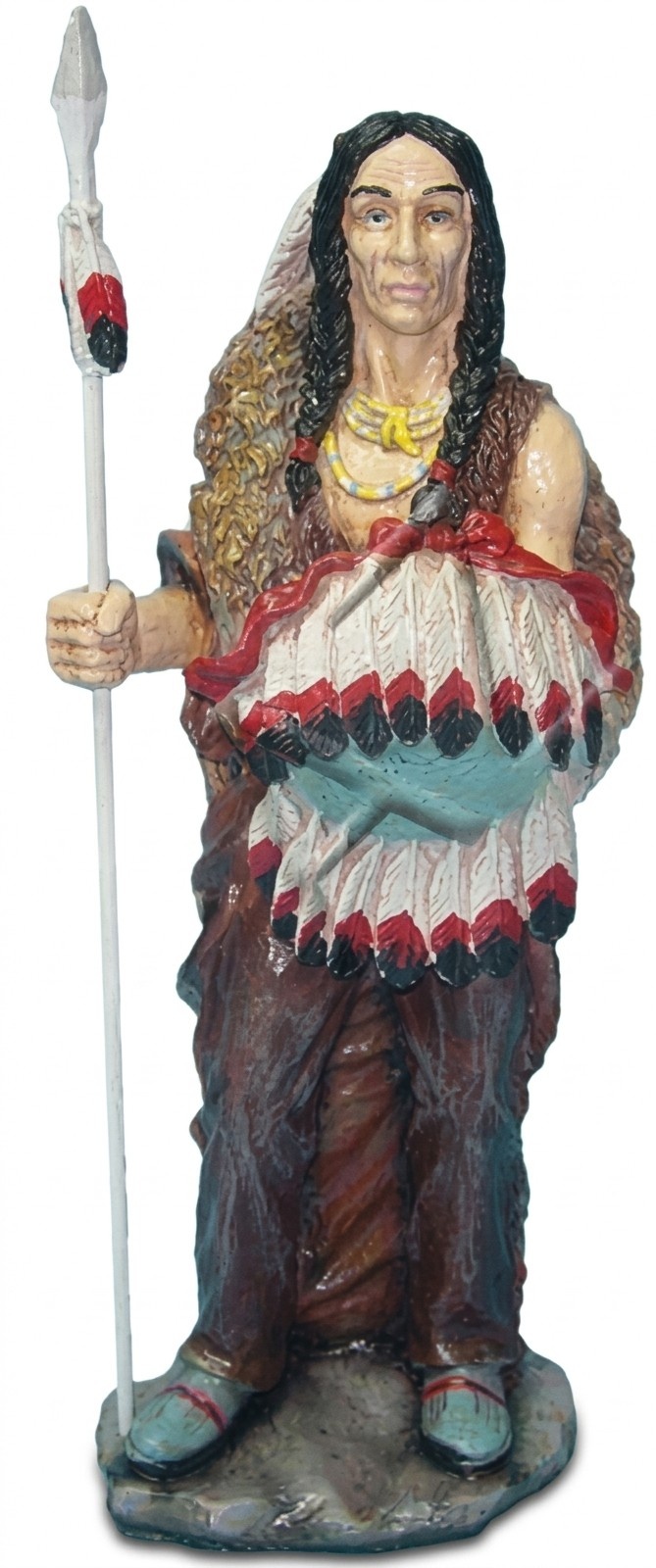 Red indian guardian with a spear & shield figure in an original colours 72cm