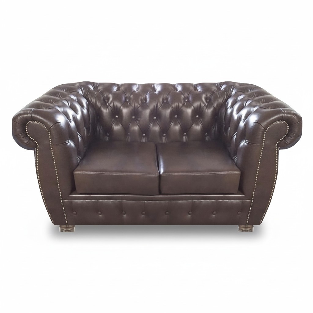 Design Upholstered Furniture Sofa Two-Seater Couch Brown Chesterfield Furniture Seat New