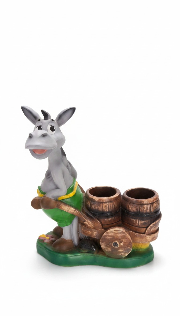 Decorative sculpture designed as donkey with barrels on a wheelbarrow 50x45cm sizes